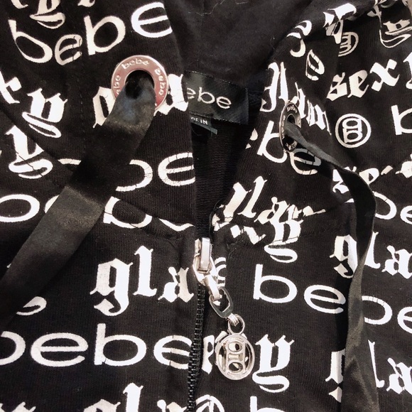 BEBE Black & White Classic Monogram Logo Hoodie Jacket size S - Picture 8 of 8